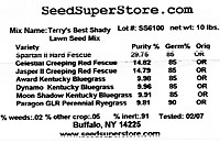 Terrys Best shady lawn seed mix label.